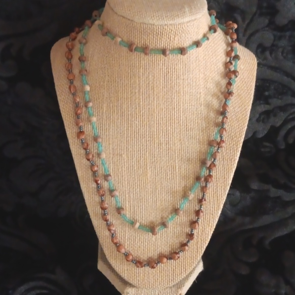 Beach Bead Necklaces In Sea Blue, Emerald Green Or Earth Brown